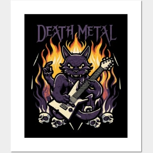 Death Metal Satanic Baphomet Cat playing guitar Posters and Art